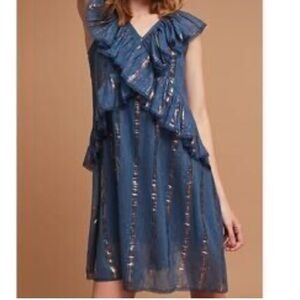 TRYB Metallic Blue Ruffle Dress